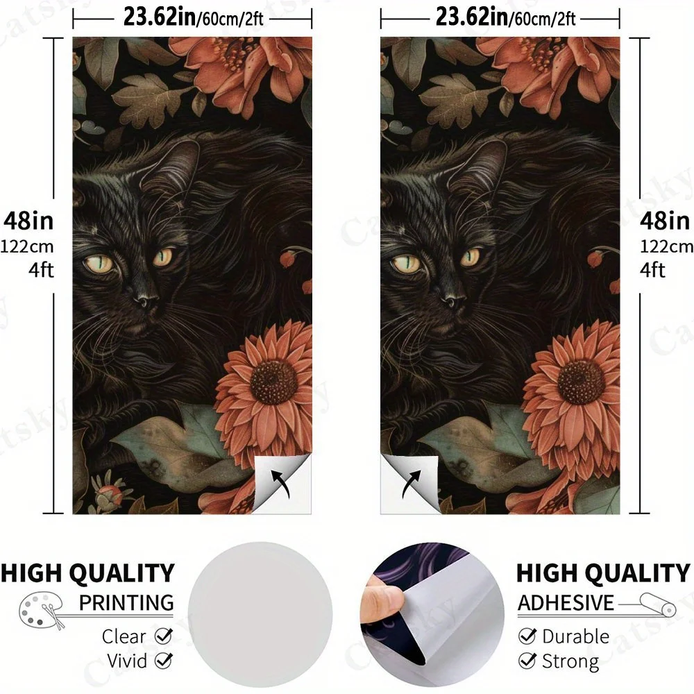 Black Cat with Flowers,Vintage Floral Cat Art,Dark Botanical Illustration,High Value! 2D Flat Vinyl Sandboard Stickers - Bubble-