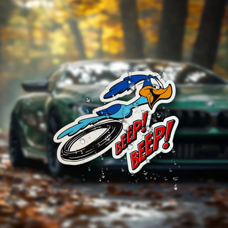 

1 шт. Синяя мультяшная птица и шина «БЕПЫЙ БЕПЕГ!» Виниловая наклейка-наклейка «сделай сам» в гоночном стиле для автомобильных аксессуаров для ноутбуков и телефонов