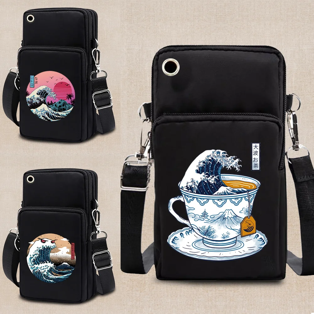 

Women Cell Phone Case Bag Shoulder Cross Body Pocket Small Wristband Pouch Wave Print IPhone Xiaomi Huawei Crossbody Bag Wallet