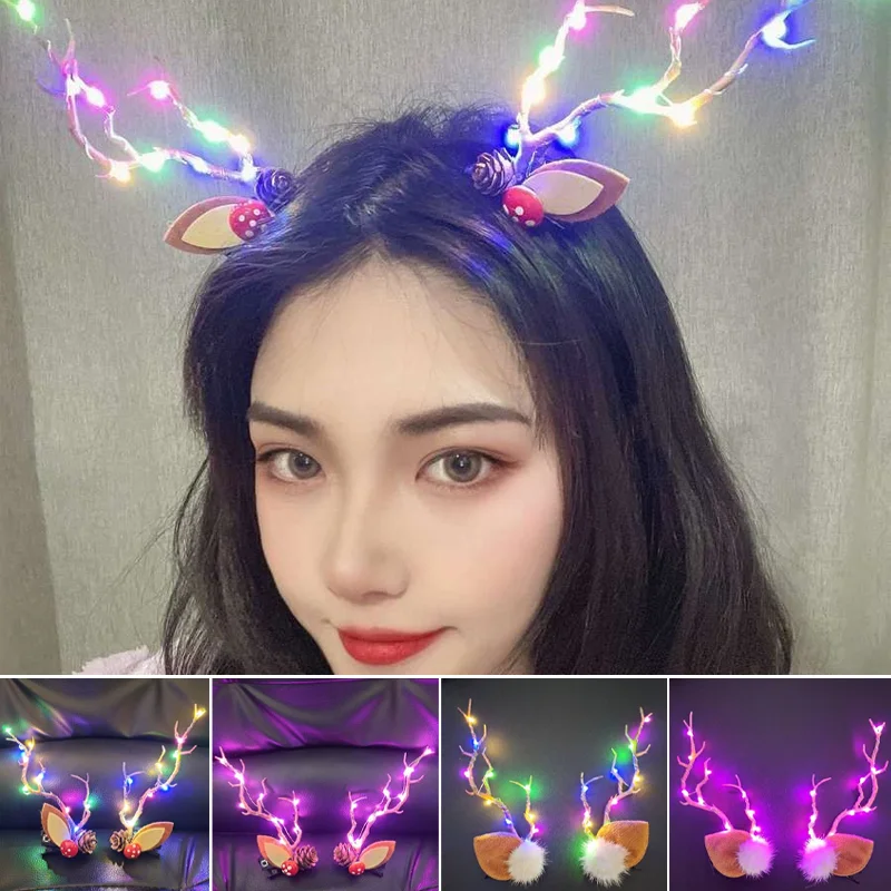 

Christmas LED Light Antlers Hair Clips Glowing Deer Ear Hair Clip For Women Girls Hairpins Xmas Party Headbands Hair Accessories