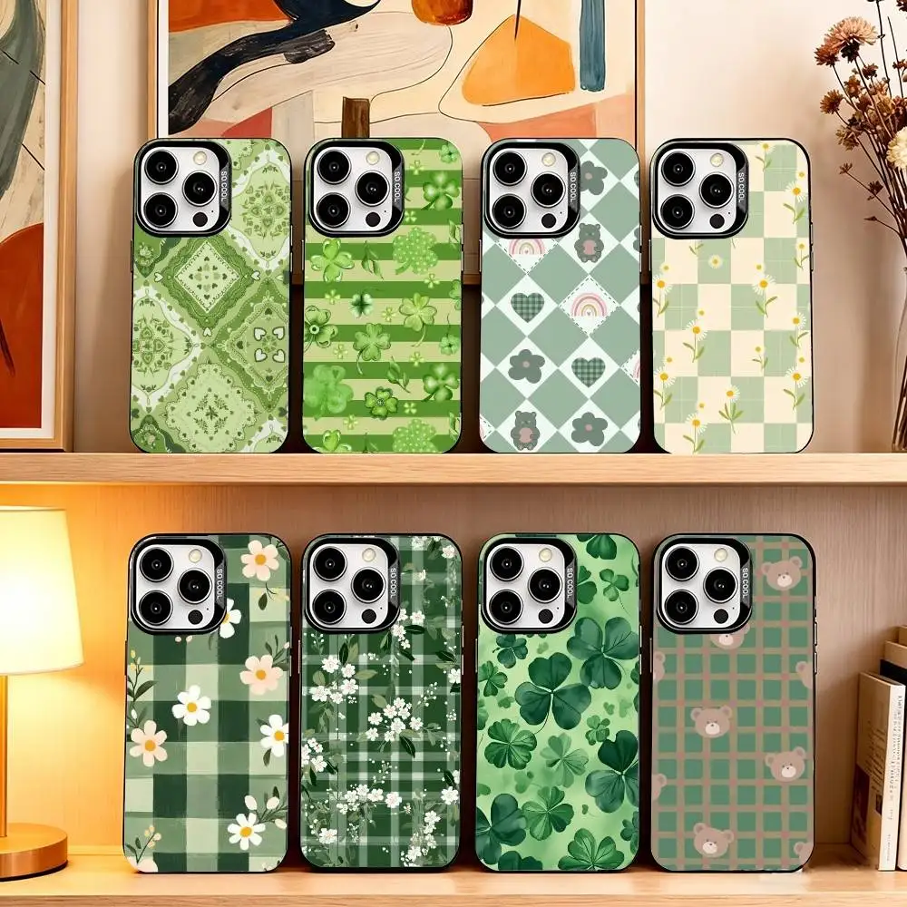 

Green And White Plaid Phone Case For iPhone 17,16,15,14,13,12,11 Plus,Pro Max,XS,Colorful Silver Phone case Funda Cover