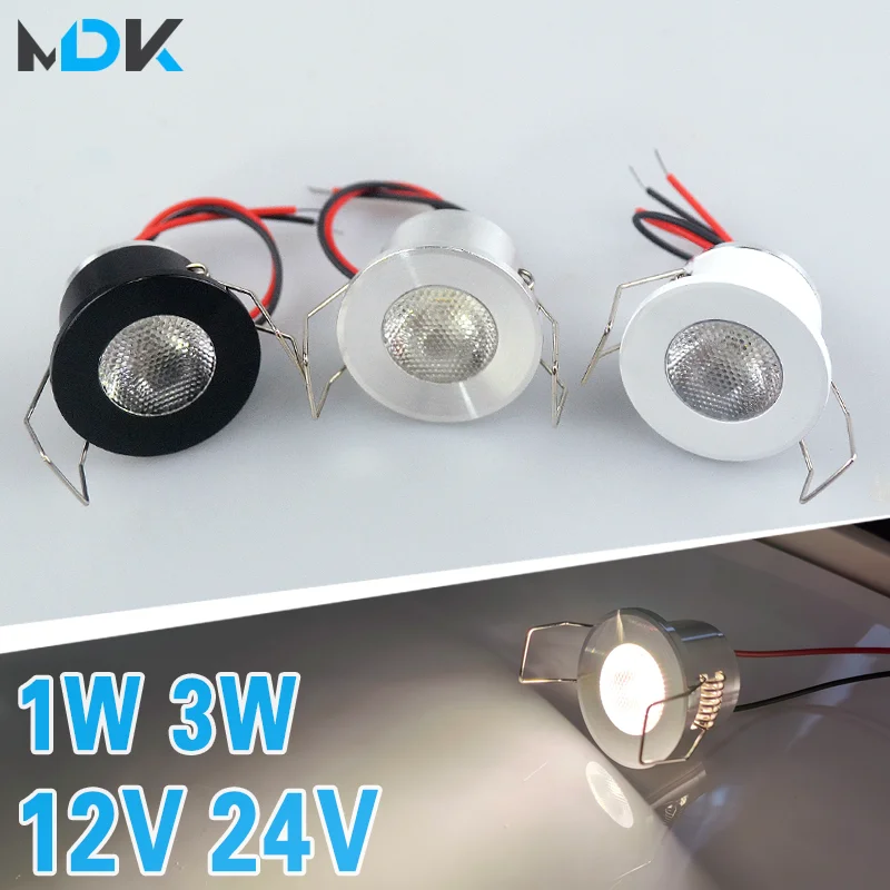Mini Led Spots Dimmable Ceiling Lamp DC12V 24V 3W 1W Interior Small Recessed Spotlights for Home Cabinet Closet Showcase Gold