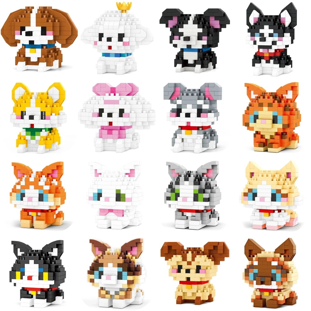 Blocs de construction pour animaux de compagnie, chats et chiens, poupée mignonne de dessin animé, Puzzle, jouet pour enfants, ornements de Table, blocs cadeaux d'anniversaire pour garçons et filles