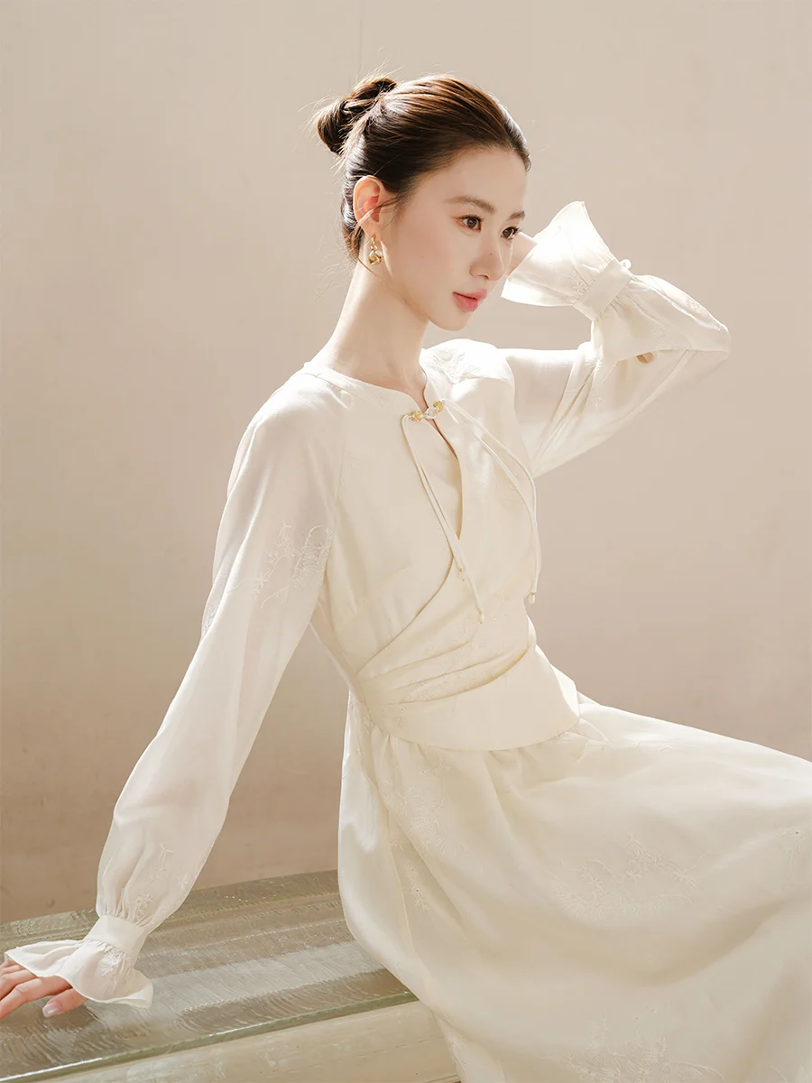 

Ele Embroidered Chinese Sle Long Dr Women's Faionable Casual Wear Long Sve Midi Dr High Quali Hanfu Gown