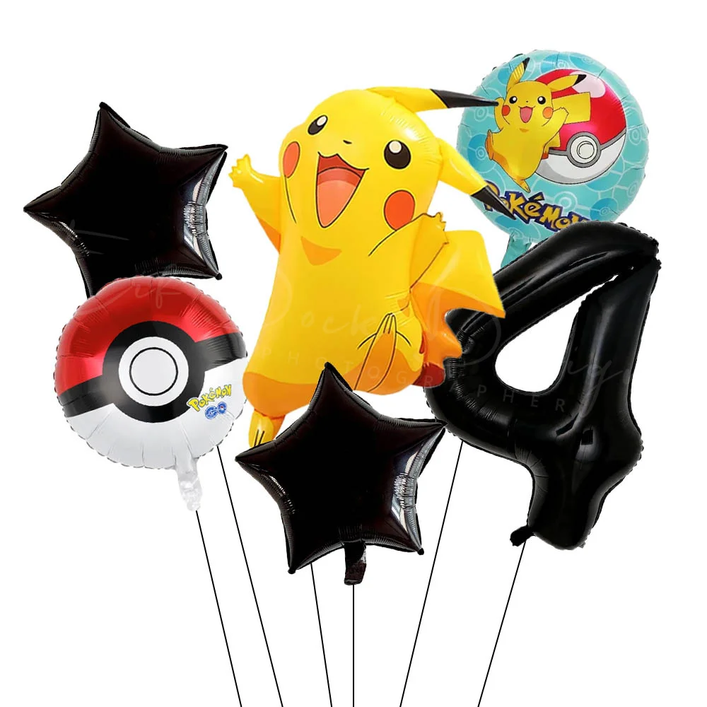 6 stücke Cartoon Pikachu Thema Folienballons Set Rosa Schwarz Digitale Folienballon Kinder Geburtstag Baby Shower Party Dekoration Geschenke – Detail 5