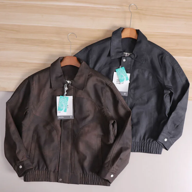 

Casual Sle Men's Faion PU Leather Jaet Stand Collar Versatile Outerwear for All Ocns Spring Autumn Seasonal Wear