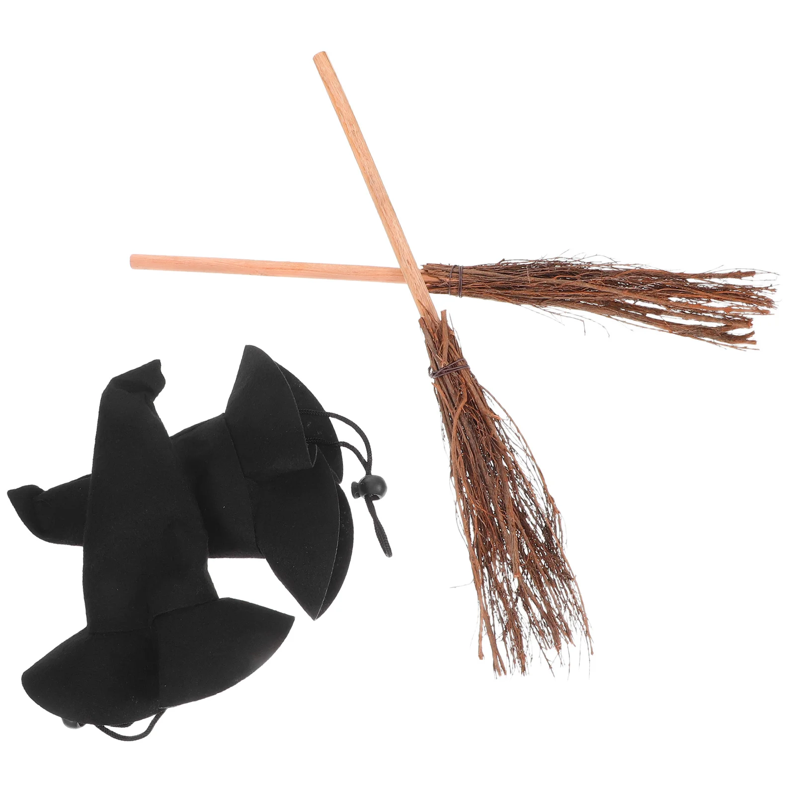 

4pcs Mini Halloween Witch Hat and Broomstick Decorations for Pet Costume Cosplay DIY Craft Supplies Indoor Ornament
