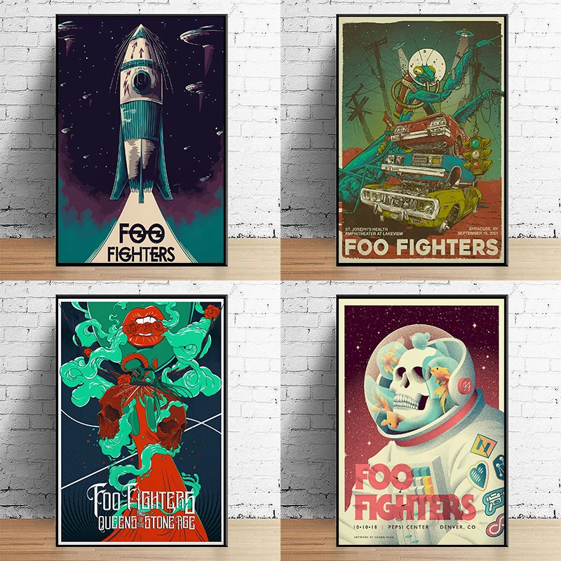 F-oo Fighters Concert Album Cover Colourful Poster Music Wall Art Picture Canvas Painting for Living Room Home Decor Gift Ideas