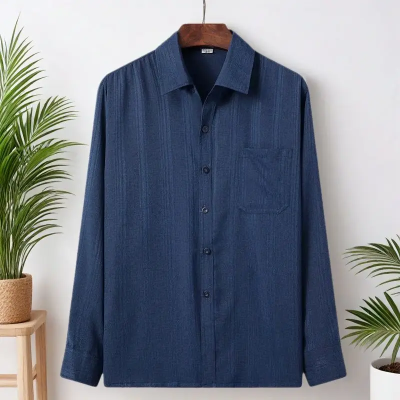Summer Lightweight Cotton Linen Men's Long Sleeve Shirt Senior Casual Shirt Loose Thin Jacket WJ450