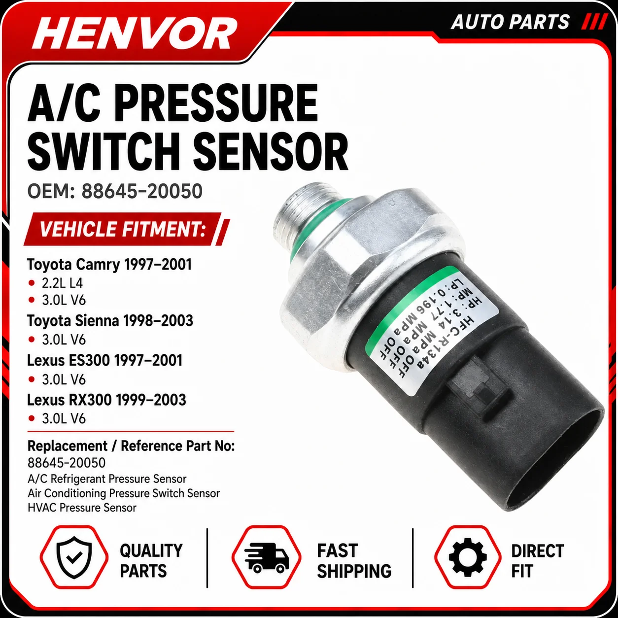 A/C Pressure Switch Sensor 88645-20050 For Toyota Camry Sienna Lexus ES300 RX300 2.2L 3.0L Air Conditioning Sensor