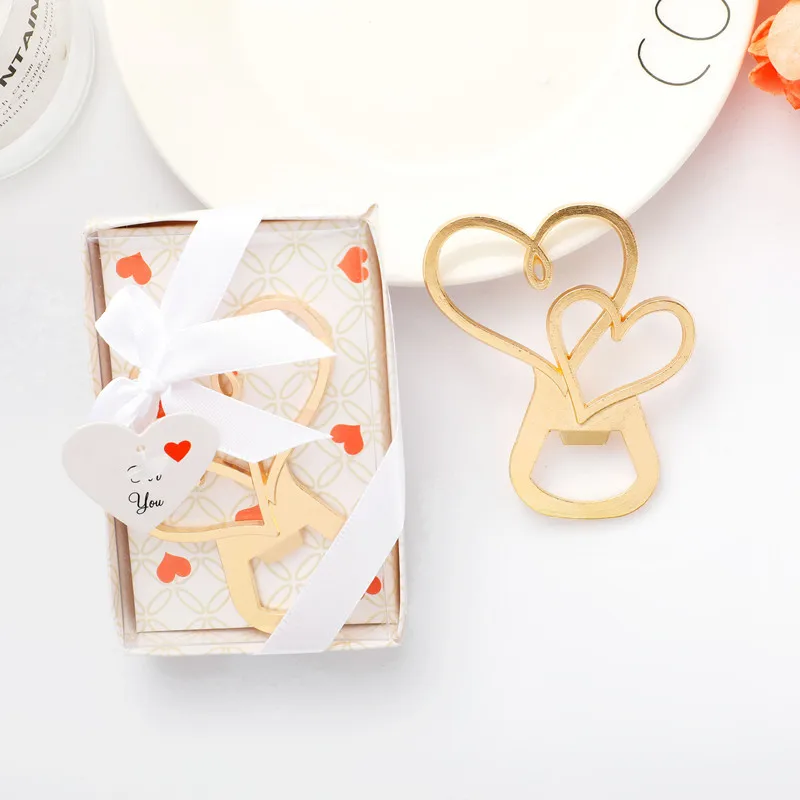 

100 Pieces Double Heart Gold Bottle Opener Small Gift for Wedding, Business Promotion Bridal Shower Party Favors Souvenirs BO01