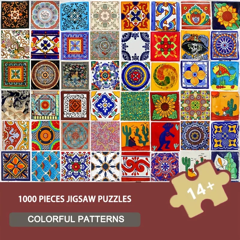1000pcs Jigsaw Puzzle Adult Modern Geometric Wall Decor Abstract Art & Mexican Mosaic Patterns 70x50cm Colorful