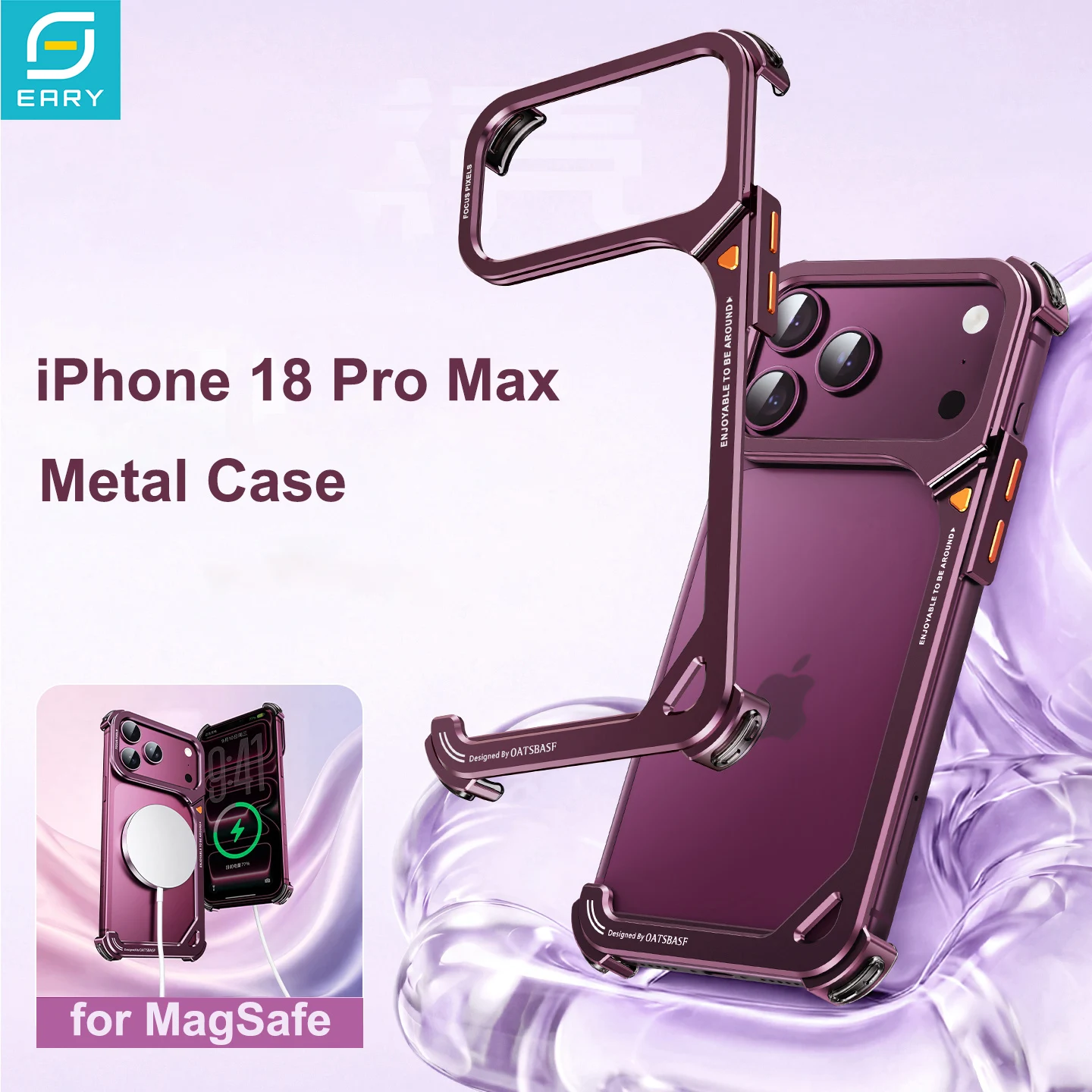 Etui na telefon Eary w kształcie litery 9 do iPhone 18 Pro Max 18 Pro z podstawką, metalowym bezramkowym bumperem, kompatybilne z Magsafe, minimalistyczne, odporne na wstrząsy.