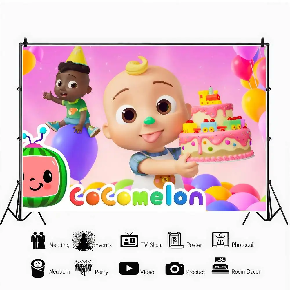 Cartoon Niedliche C-CoComelonS Baby-Hintergründe für Fotografie, Kindergeburtstag-Party-Poster, Blumen-Ballon-Dekor, Fotohintergrund – Detail 13
