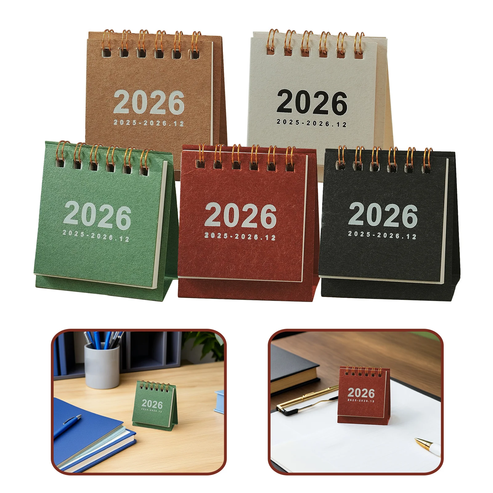 

5Pcs 2026 Desktop Mini Calendar Standing Flip Design Full Year Schedule Planner for Workspace Study Room Decorative Minimalist