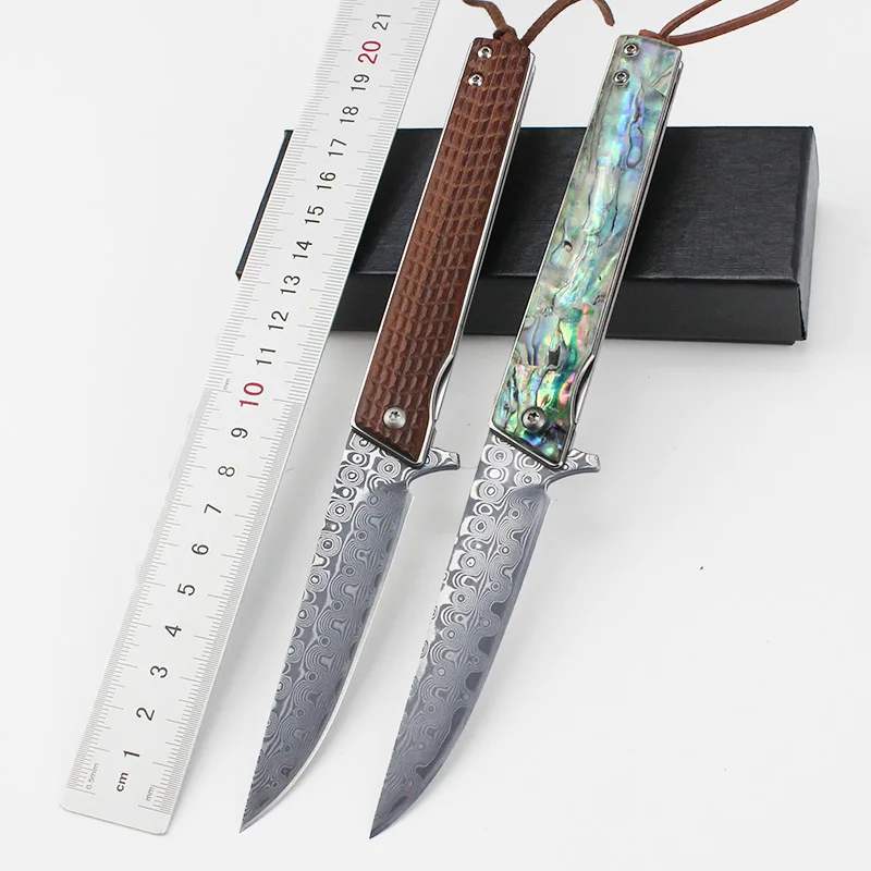 New Bearing Folding Knife Damascus VG10 Steel Blade Wood Handle Knives Hunting Pockets Camping EDC Hand Tool