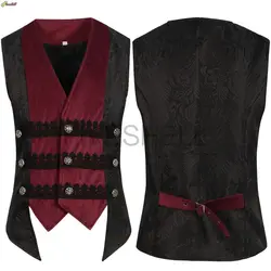 New Men's Victorian Gothic Suit Cosplay Vest Medieval Steampunk Patchwork Jacquard Single Breasted Waistcoat Halloween Costume