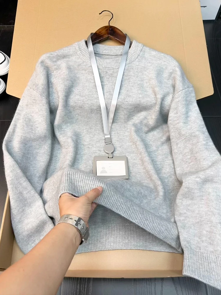 

ay round Ne Knitwear Men's Sle Autumn Winter Loose Fit Inner Wear Lazy Sle New 2025 Bot Line irt Casual Loose