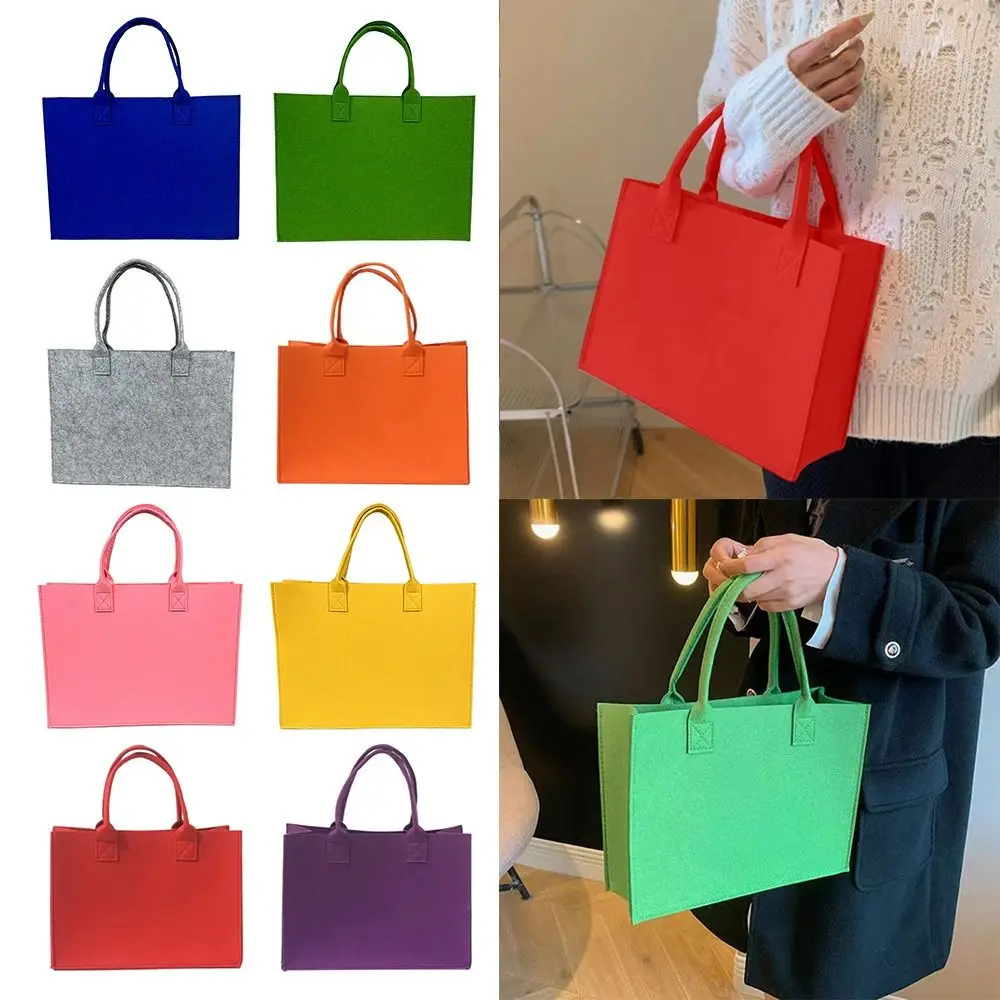 

Simple Felt Shoulder Bag Large Capacity Solid Color Tote Bag Handbag Woman Girls