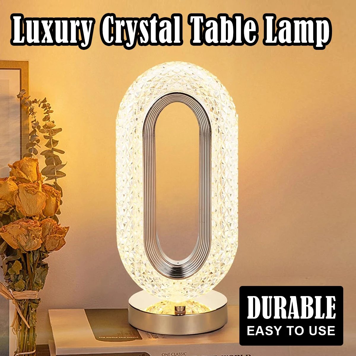 Modern Luxury Oval USB Rechargeable Crystal Table Lamp Living Room Bedroom Bedside Creative Decoration Atmosphere Night Light