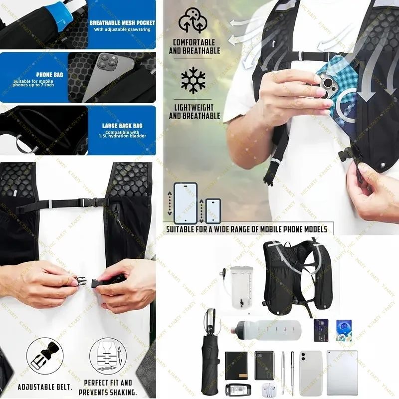 Marathon Trail Running Vest Lightweight Outdoor Hiking Vest Backpack Reflective Hydration Water Bladderr Pack with Phone Pocket