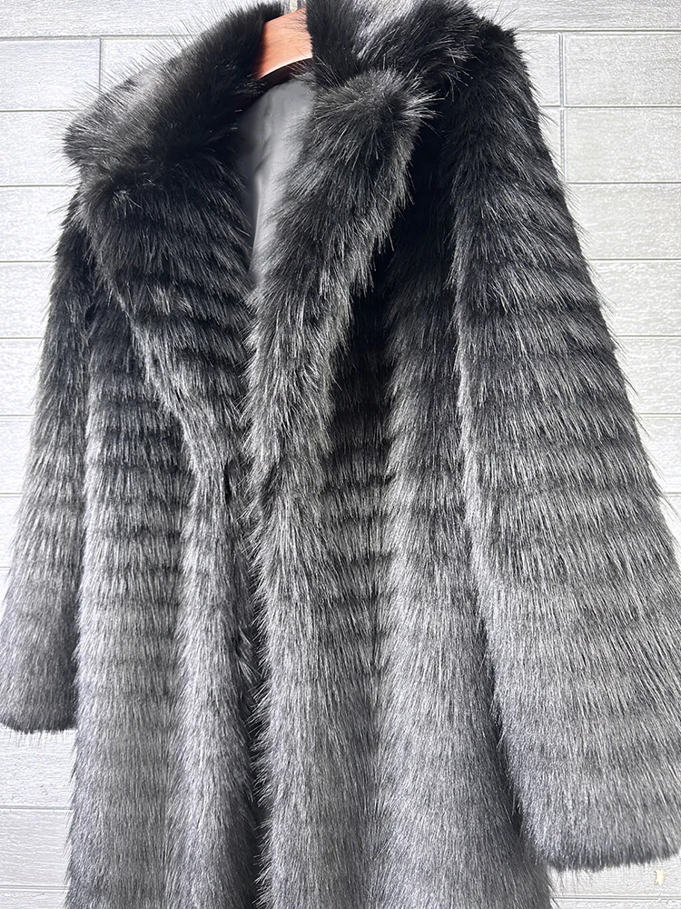 [EAM] Black Long Elegant Big Size Faux Fur Jacket New Lapel Long Sleeve Women Coat Fashion Tide Autumn Winter 2026 1DJ8886
