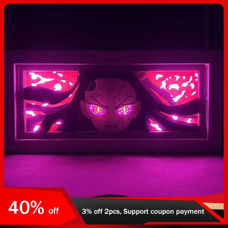 

Demon Slayer Kamado Nezuko Led Light Paper Cut Shadow Box Illuminated Lampholders Mood Lighting Boys Gifts Ornaments Toys Dolls