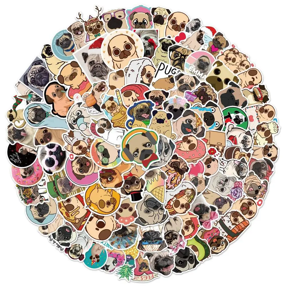 50/100pcs Cute Pug Stickers Cartoon Dogs Sticker Animals Funny Pug On Laptop Phone Pet Supplies Party Kids Gifts