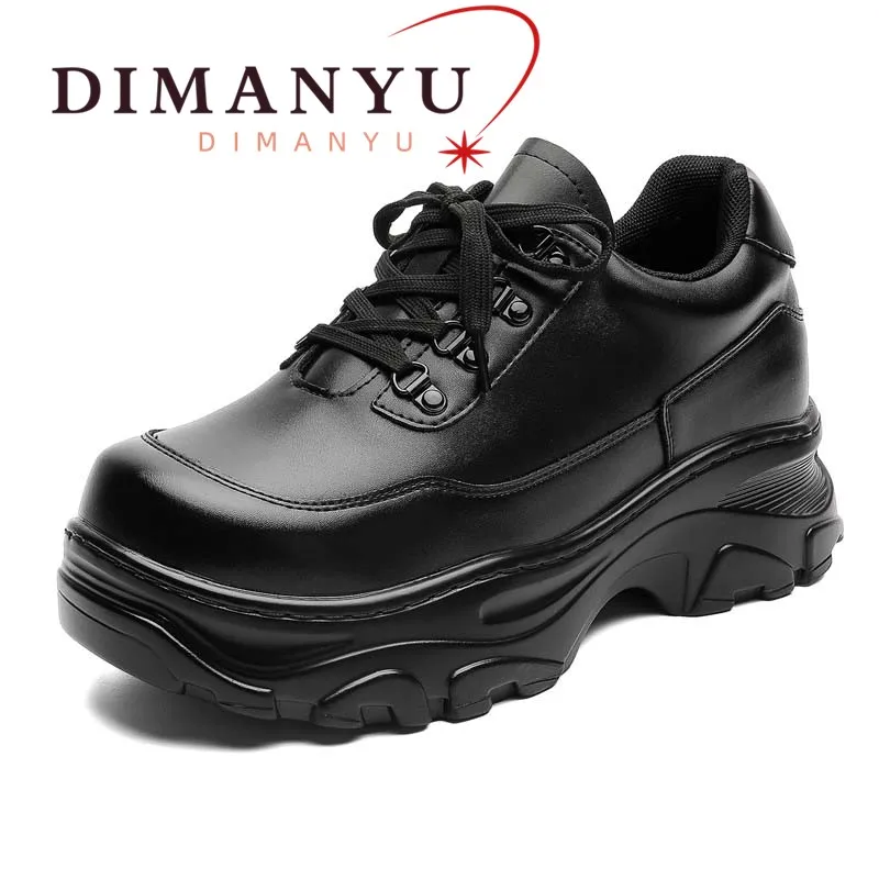DIMANYU Men Platform Sneakers Lace‑up Large Size Chunky Thick Sole Men Casual Shoes Genuine Leather Fashion Man Oxford Shoes