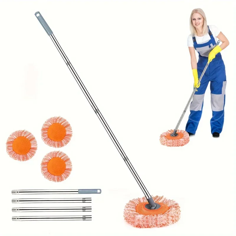 1 Set of Retractable Wet and Dry Ceiling Mop with 4 Mop Heads, Dust Mop, Floor Wall Tile Glass Window Car Cleaning Mop