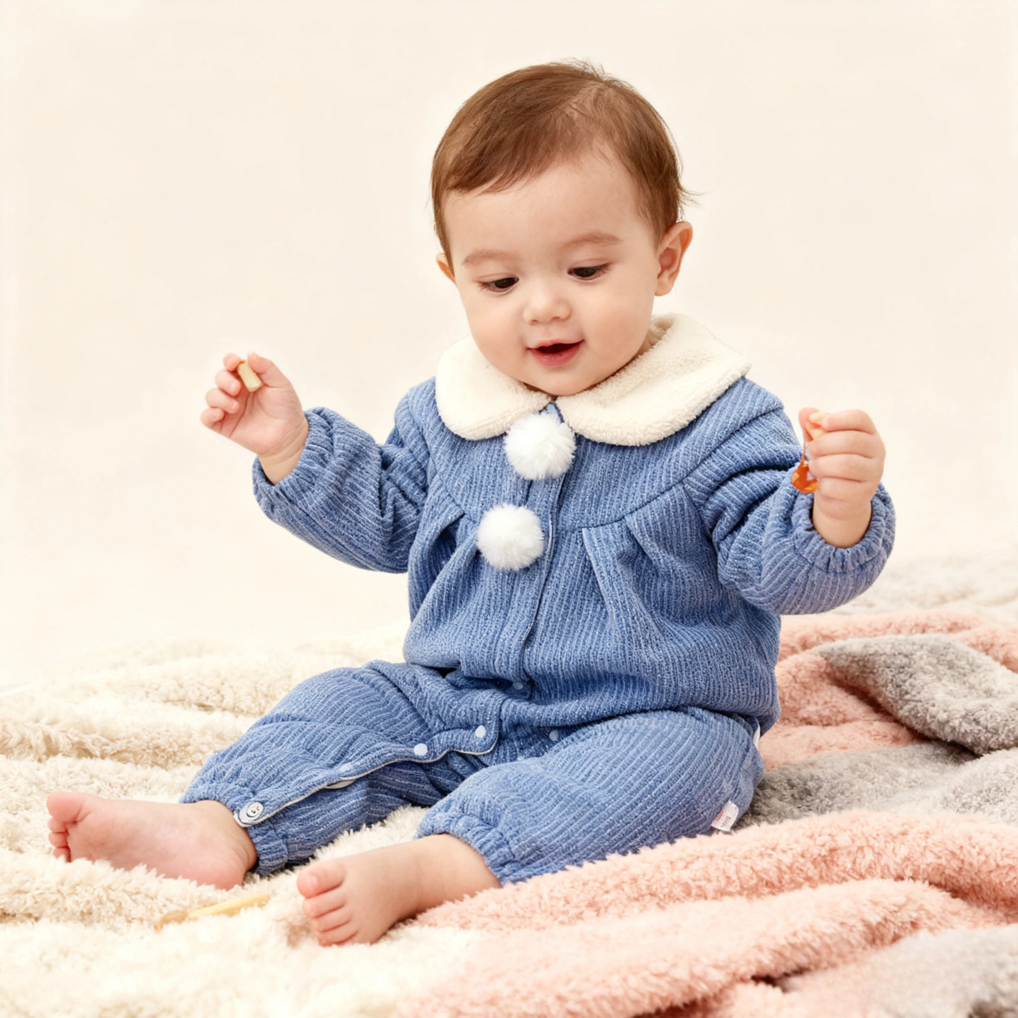 

Unisex Newborn Cotton Romper with Fleece Collar for Fall/Winter Baby Cute Pom-Pom Chenille Bodysuit Halloween Crawler for 3-18M