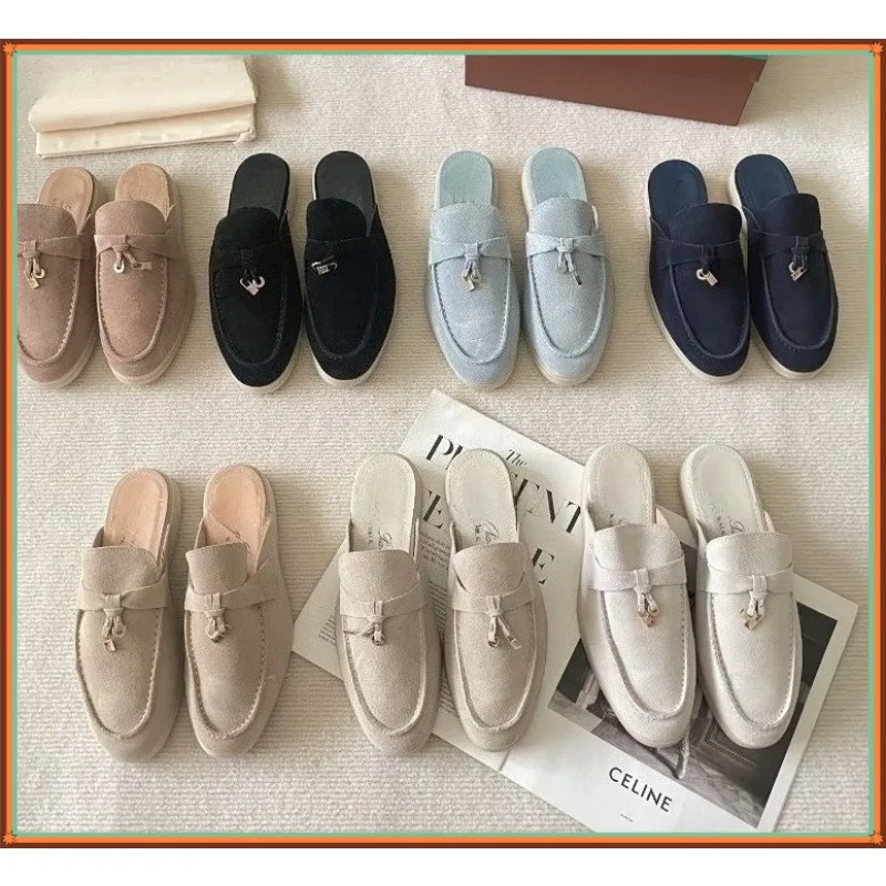 

2026 new high-quality loafers women's wear flat slippers bag head comfortable Doudou half-tray shoes