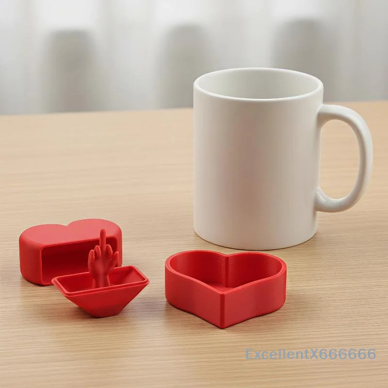 3D Printed Prank Surprise Box Heart Shaped Hidden Middle Finger Funny Gag Gift for Birthday Home Decoration