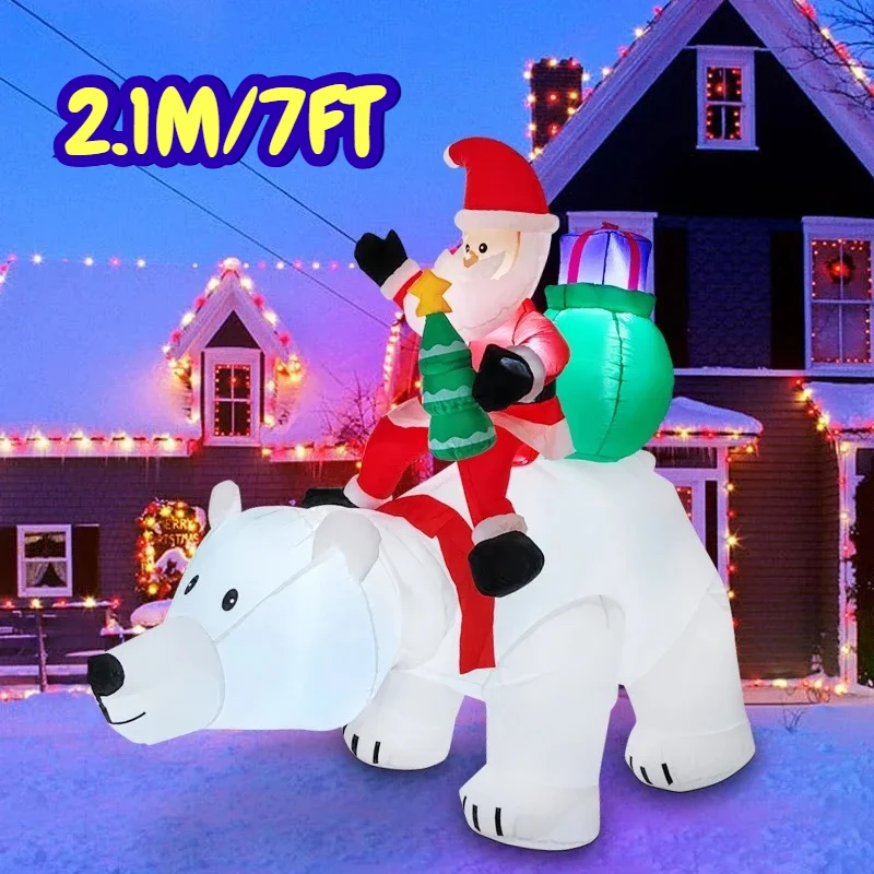 

2.1M/7FT Santa Claus Riding Polar Bear Christmas Decorations Home Inflatable Toys With LED Lights Yard Xmas Party Diy Decor
