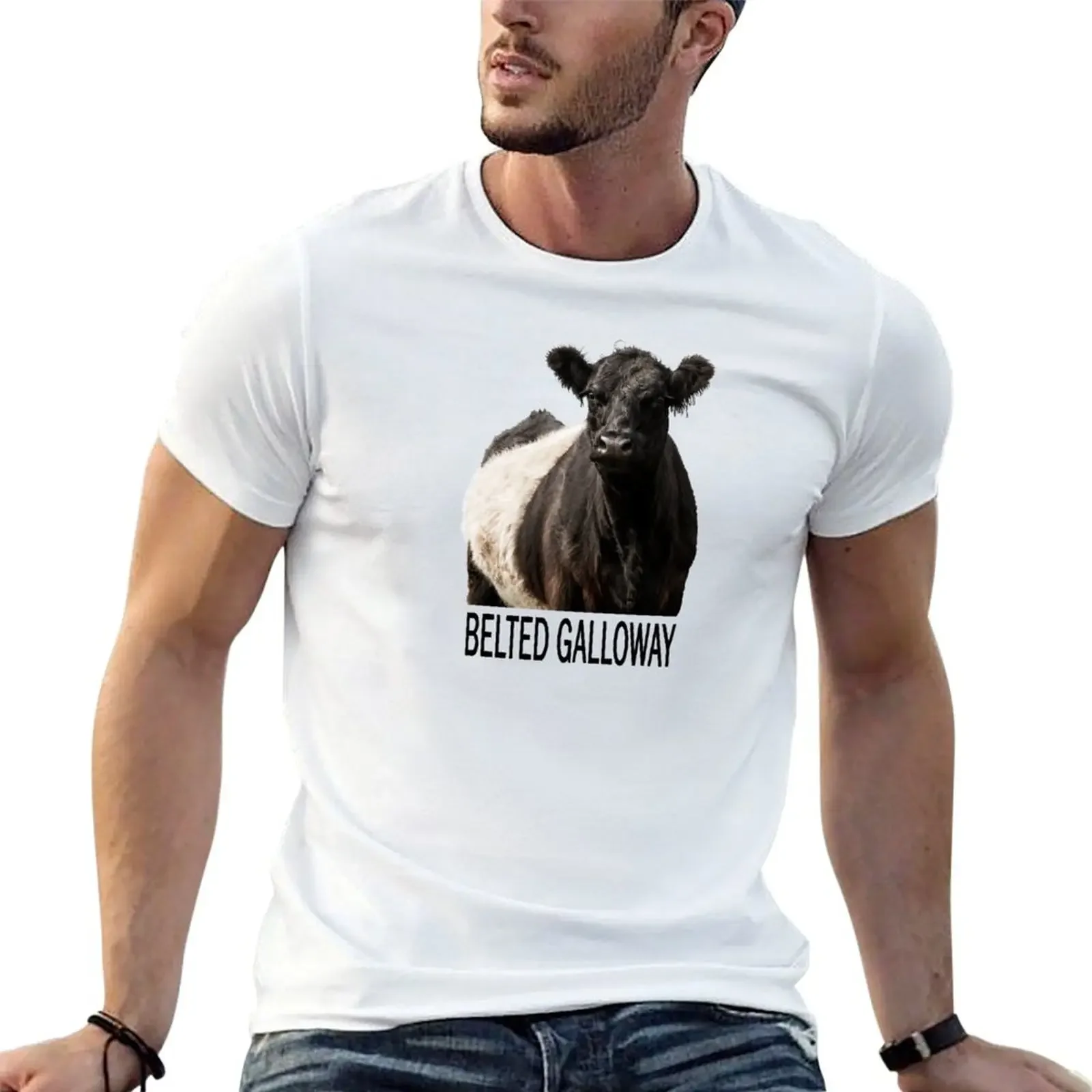 Belted Galloway Cow Portrait with Text T-Shirt street wear Louboutins mens graphic t-shirts funny