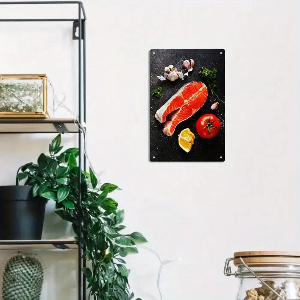 

1PC Tin Sign Fresh Salmon - Kitchen/Dining Room Decor, Healthy Seafood, 8x12 Inches/20x30 Cm