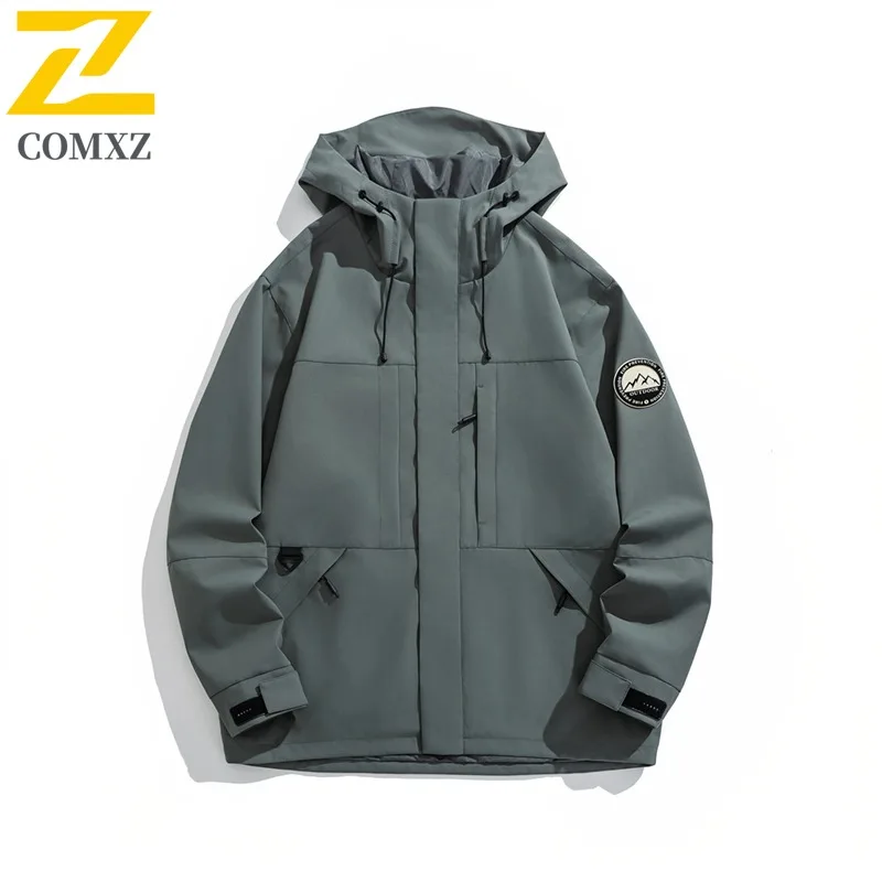

COMXZ Men Jacket Casual Hooded Outdoor Adventure Comfortable Motorcycle Coat Solid Color Design Hiking Autumn New Windbreaker