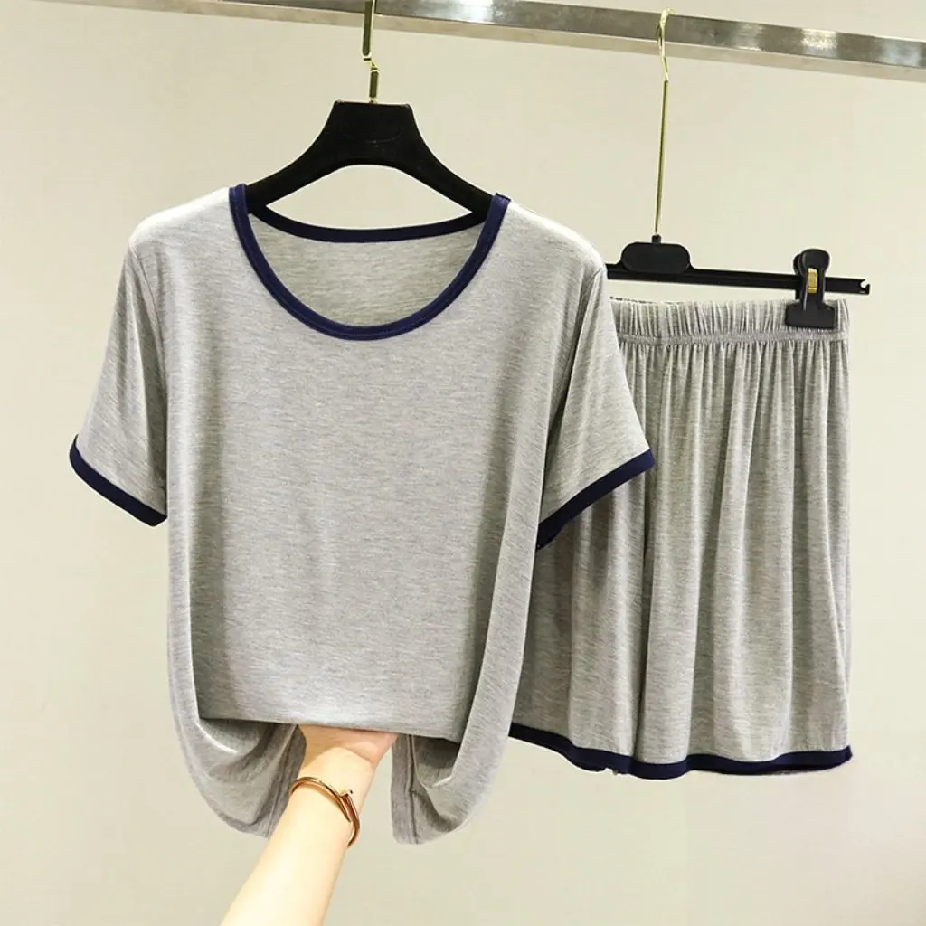 

Women's Modal Pajamas Set Summer Loose Fit Short-Sleeved T-Shirt And Cotton Shorts Two-Piece Sleepwear plus Size