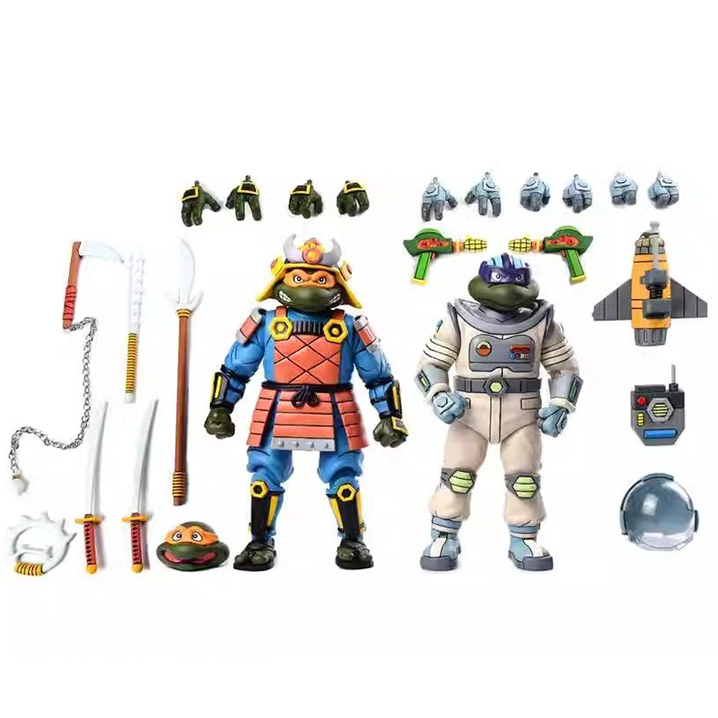 NECA 54345 TMNT Action Figure Teenage Mutant Ninja Turtle Samurai Adventure Michelangelo vs Space Adventure Donatello Model Gift