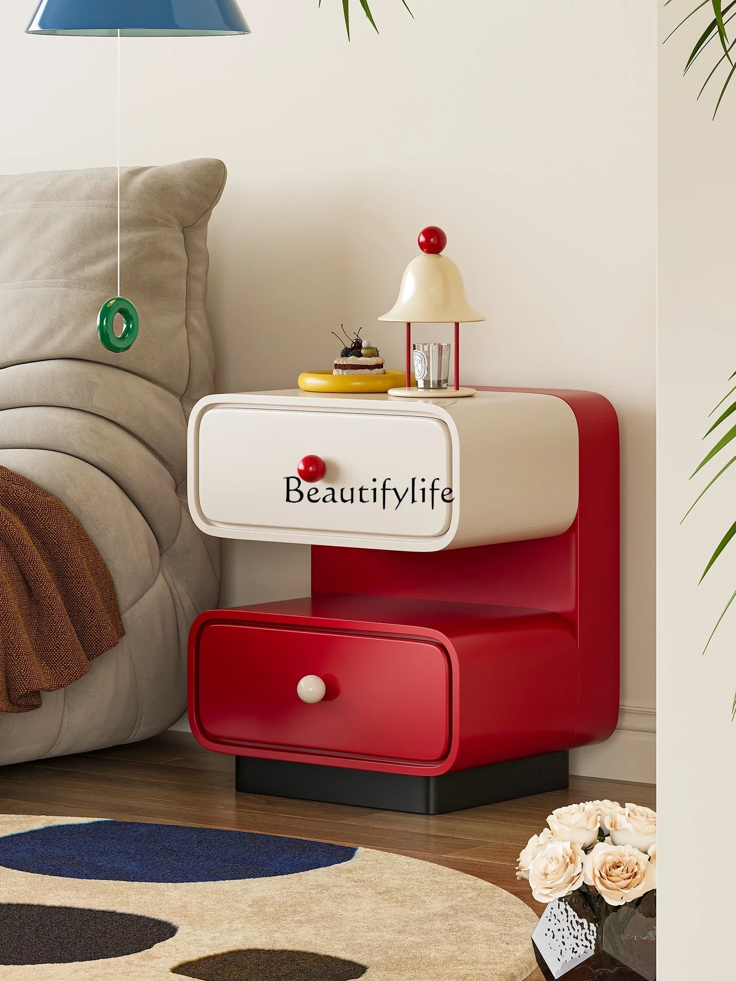 

02ld14Round Corner Sugar C- Type Bedside Table Modern Cream Style Small Color Storage Cabinet