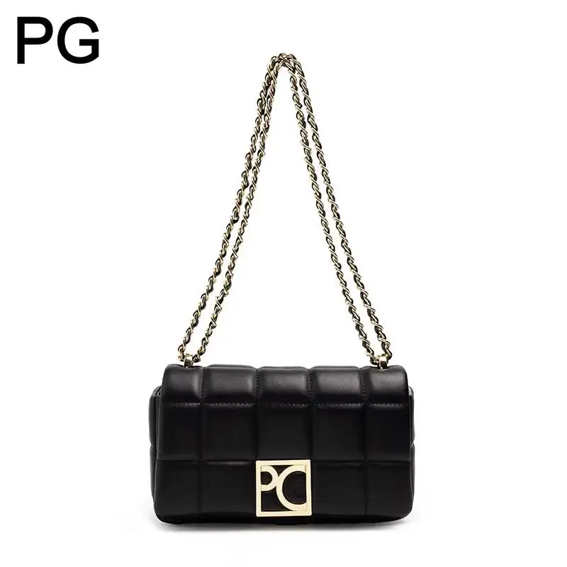 

Женская сумка через плечо PG, роскошная стеганая кожаная сумка, модная сумка на плечо с золотой цепочкой, элегантная сумка с мягкой подкладкой и логотипом, повседневная сумка.