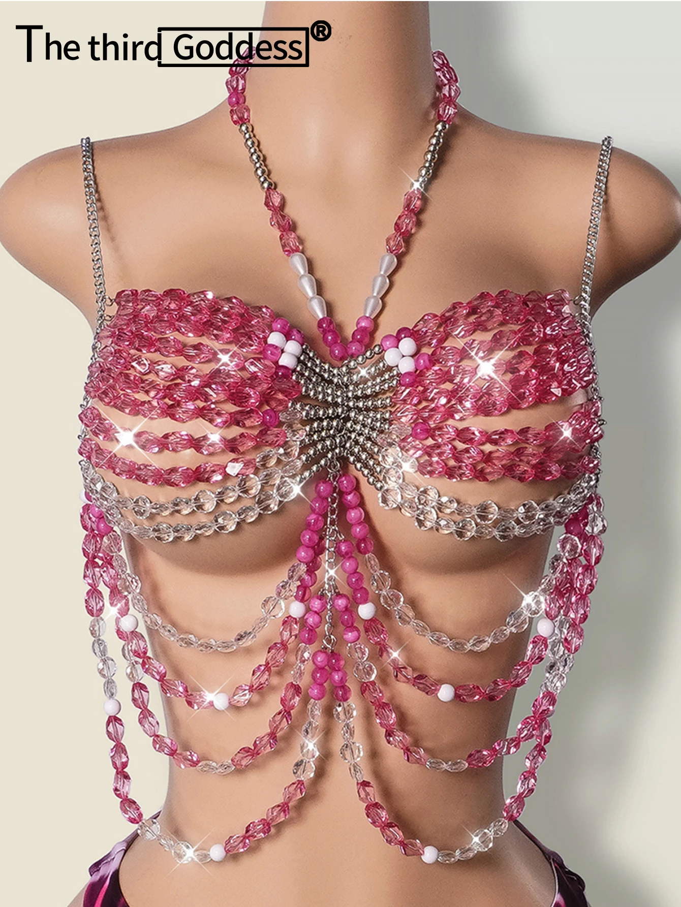 

Sexy pink corset halter tank top women summer beach club party tops woman 2025 y2k clothes see through metal rhinestone crop top