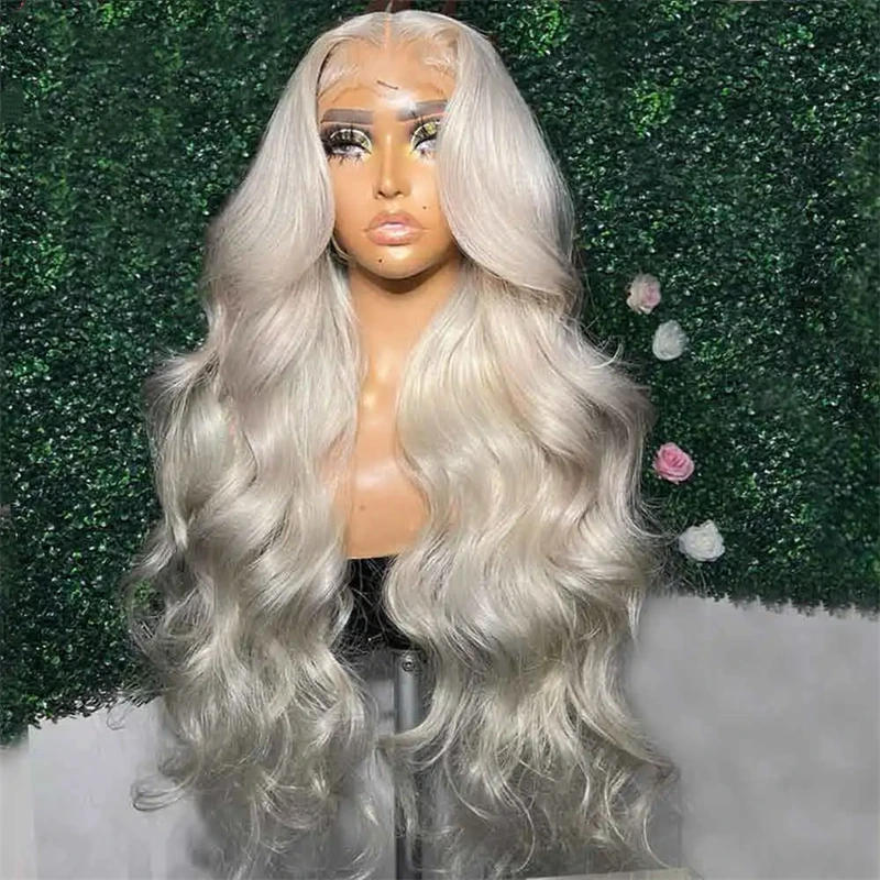 Platinum Blonde Lace Front Wig Long Body Wave Synthetic Hair Daily Use Platinum Wigs Heat Resistant For Women Cosplay Party