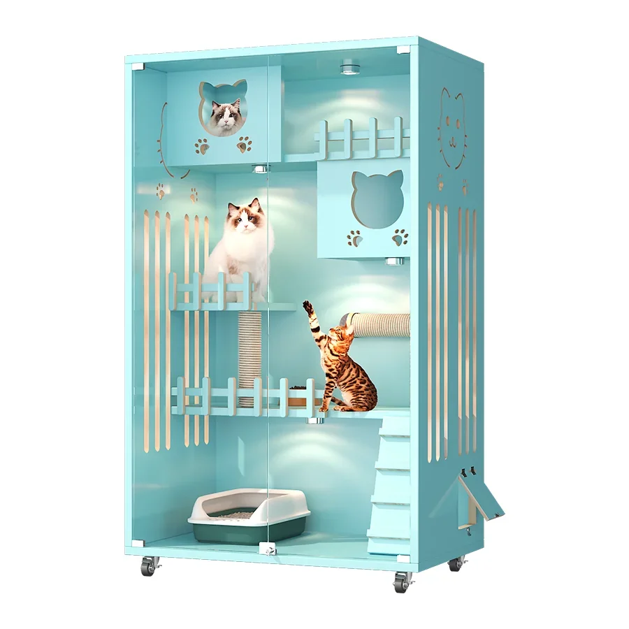 Household Animal Furniture Wooden Cat Cage House with Scratching 3 Layer Cat Villa Customized Cat House