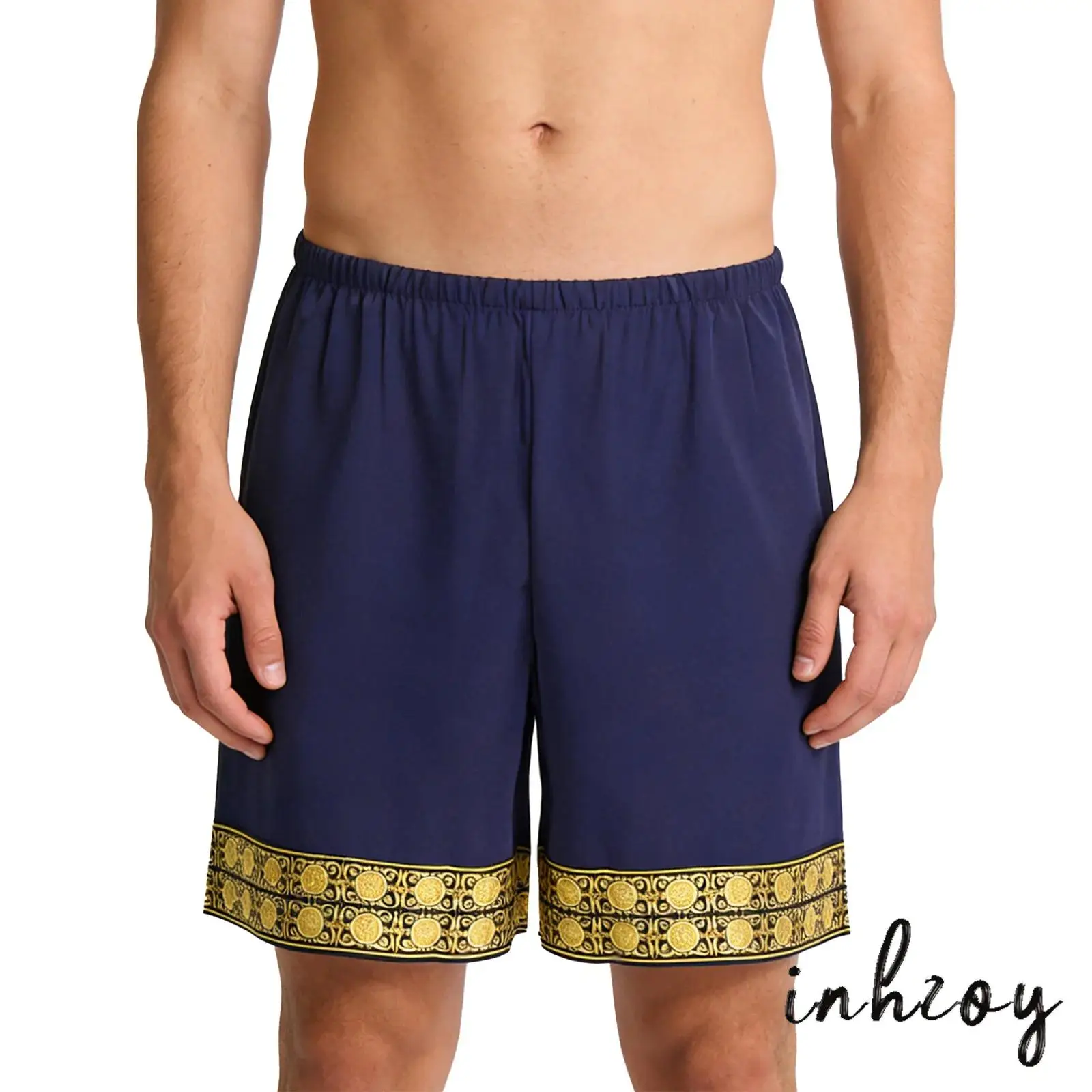 

Mens Ornate Baroque Print Shorts with Elastic Waistband And Satiny Fabric Loose Boxer Shorts Sleepwear for Homewear and Beach