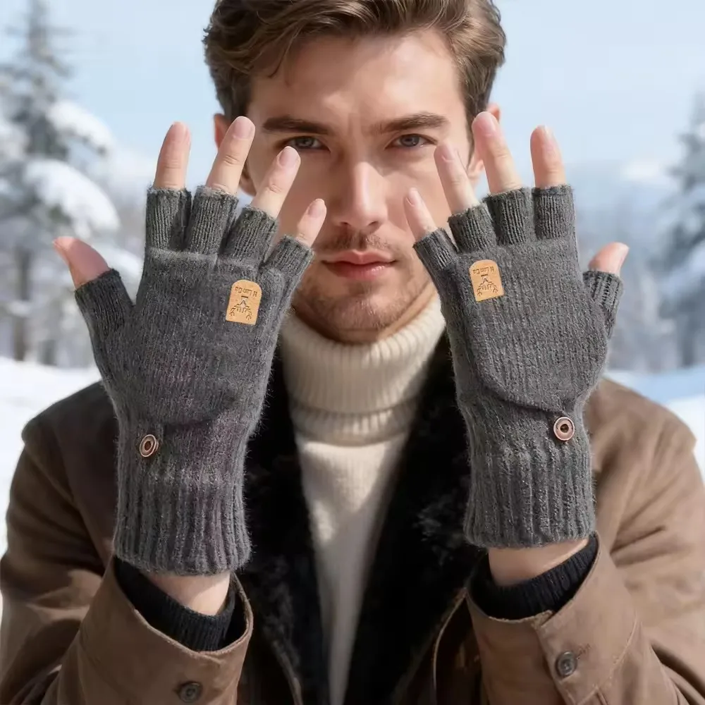 Winter Fashion Half Palm Warm Gloves,Indoor Outdoor Plush Knitted Gloves, Suitable for Indoor Writing Office Wear Decoration