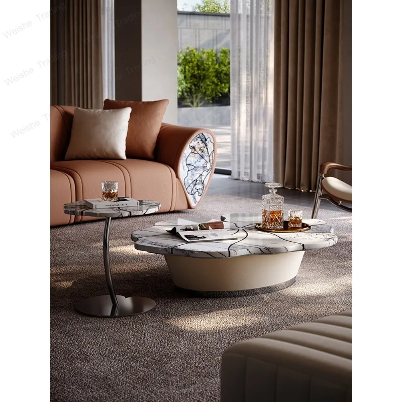 Lotus leaf coffee table natural luxury stone living room large flat high-end designer coffee table combination