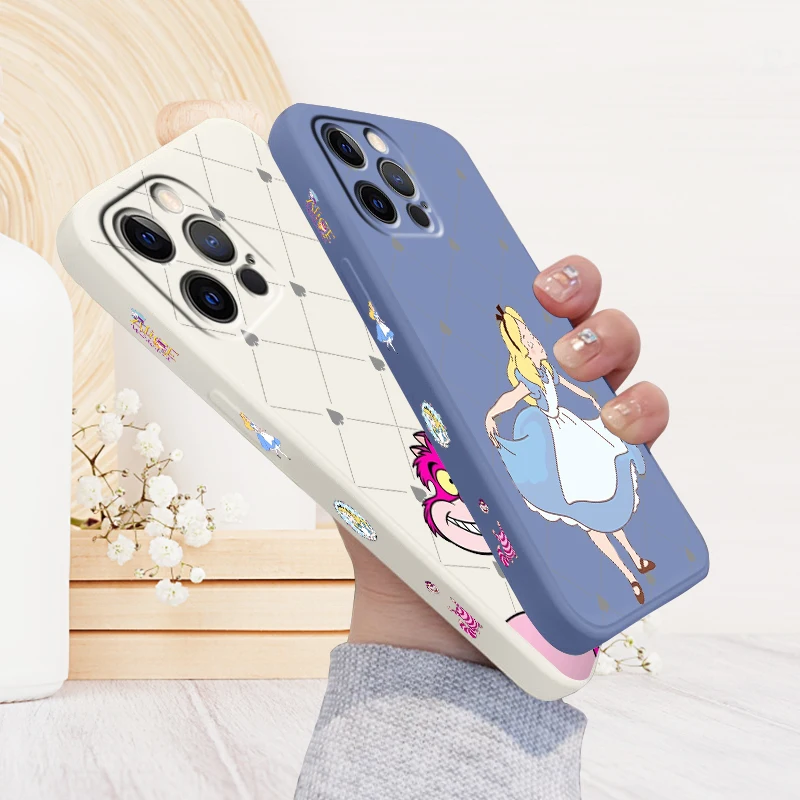 Alice Disney Fashion Cartoon Liquid Left Rope For Apple iPhone 15 14 13 12 11 XS XR X 8 7 SE Pro Max Plus Mini Soft Phone Case