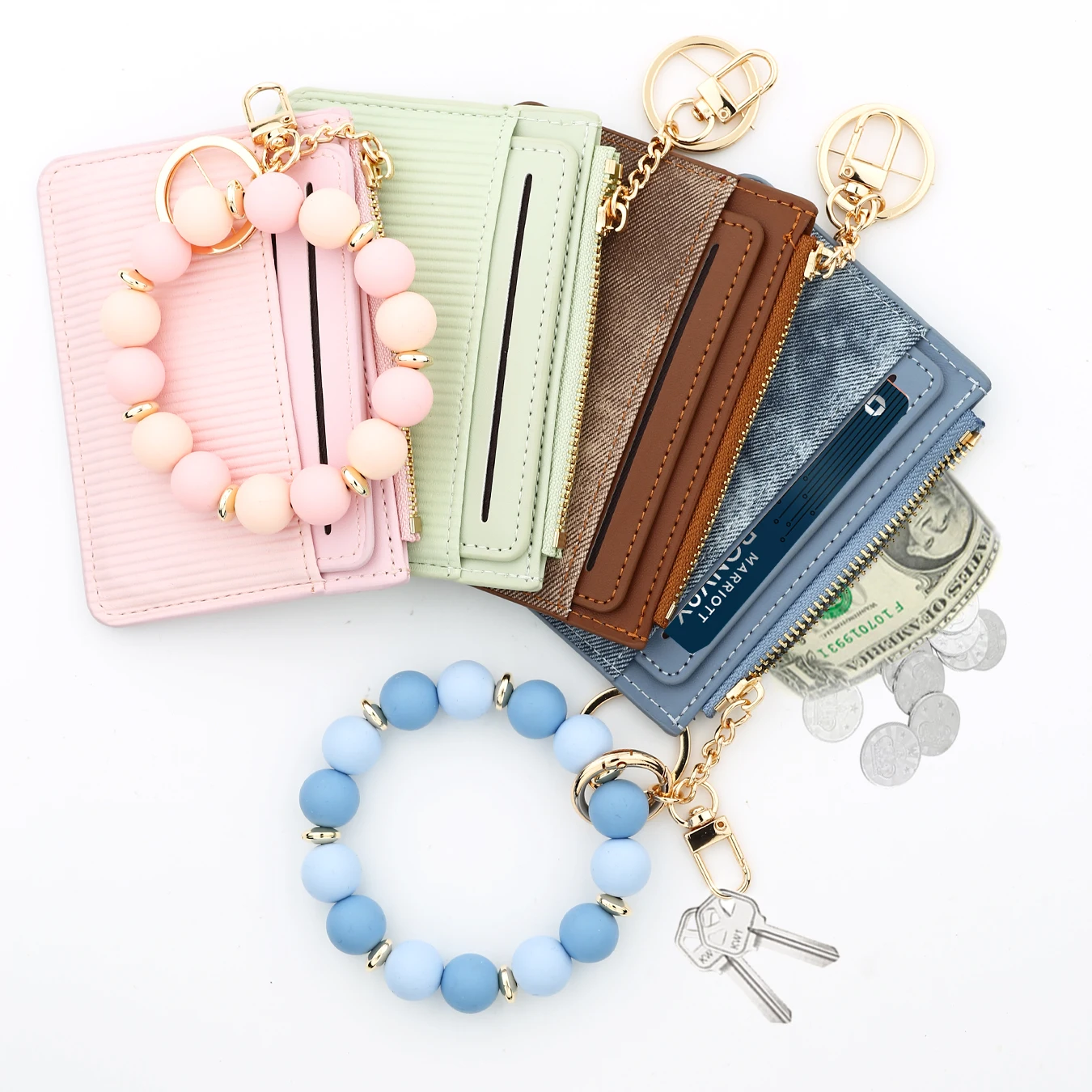 Card Bag Silicone Wristlet Keychain Bracelet Keychain DIY Removable Bracelet Wallet Multifunction Pu Women Wallet Card Holder