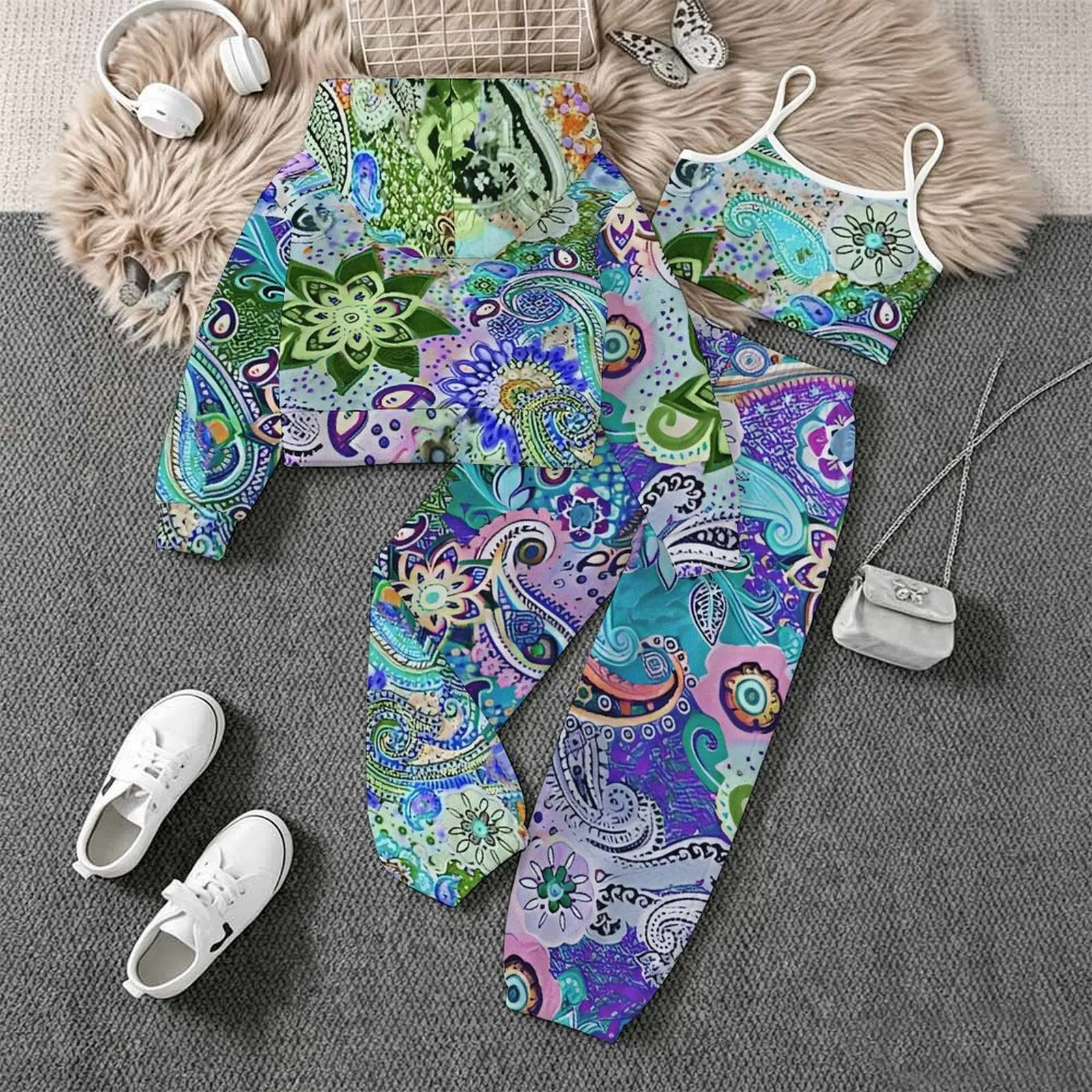 Fashion Coat Everyday Vest Daily Pants Children's Jogging Pants Casual Pants Autumn Winter Girls' Printed Three Piece